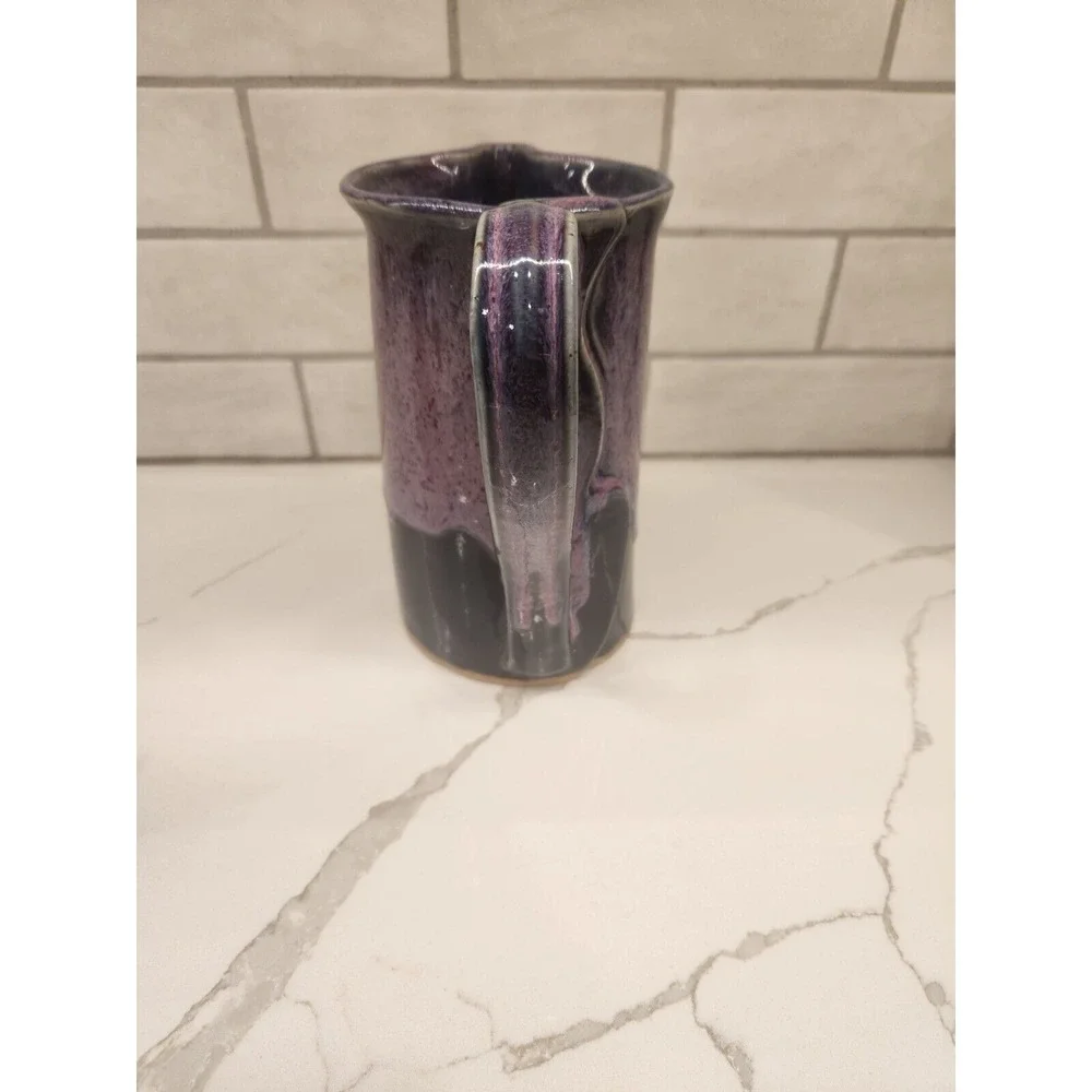 Bay Pottery Virginia‎ Pitcher Vintage 8 Inch Tall Purple Drip Glazed EUC